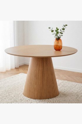 Kruhový jedálenský stôl 120 cm s kužeľovitou nohou – dubová dyha natural